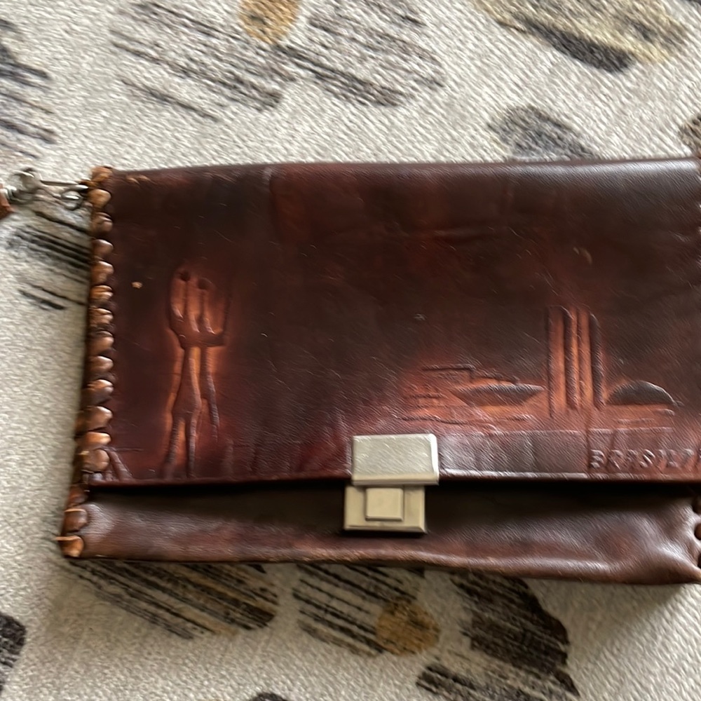 Brown Leather tooled wristlet
